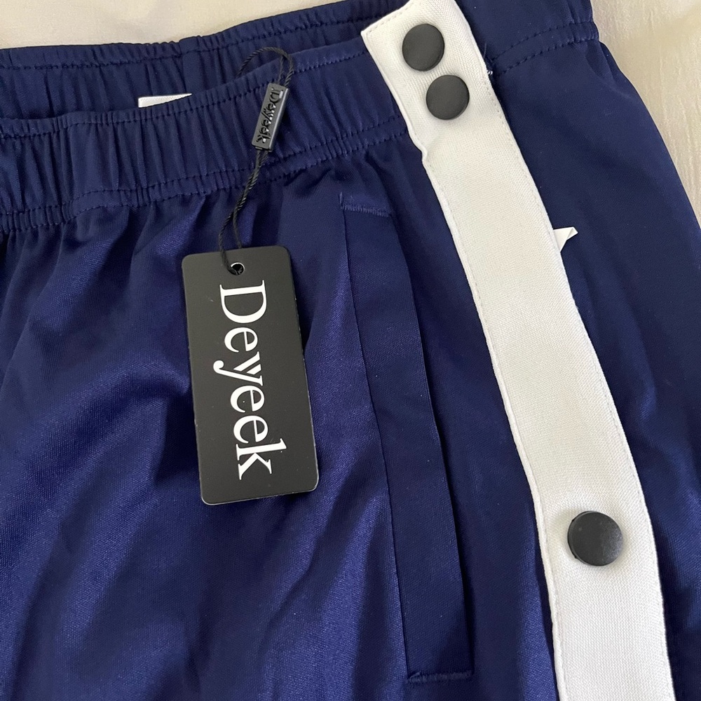 Deyeek Navy Blue Track Pants with White Stripe